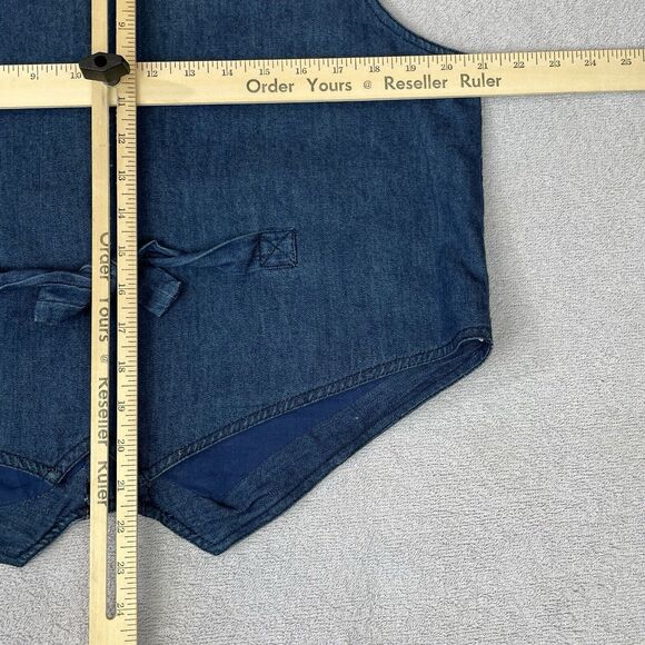 Carrie Allen Embroidered Western Vest Women's L Blue Denim  Boho Crochet Vtg - Picture 9 of 13